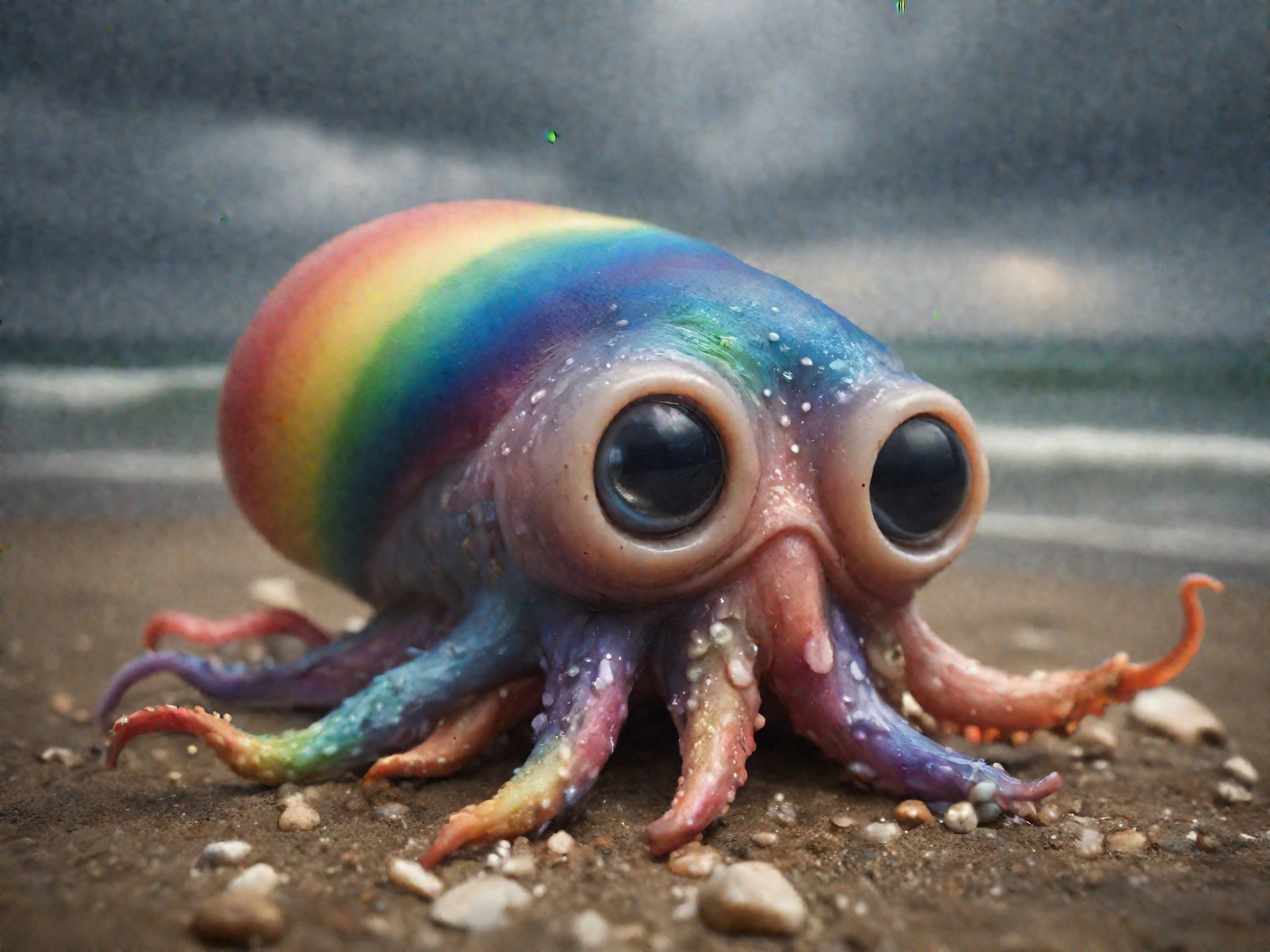 photograph, Rainbow Squid, art by Lois van Baarle, John Constable, Sad, Fashwave, Hasselblad, Depth of field 100mm