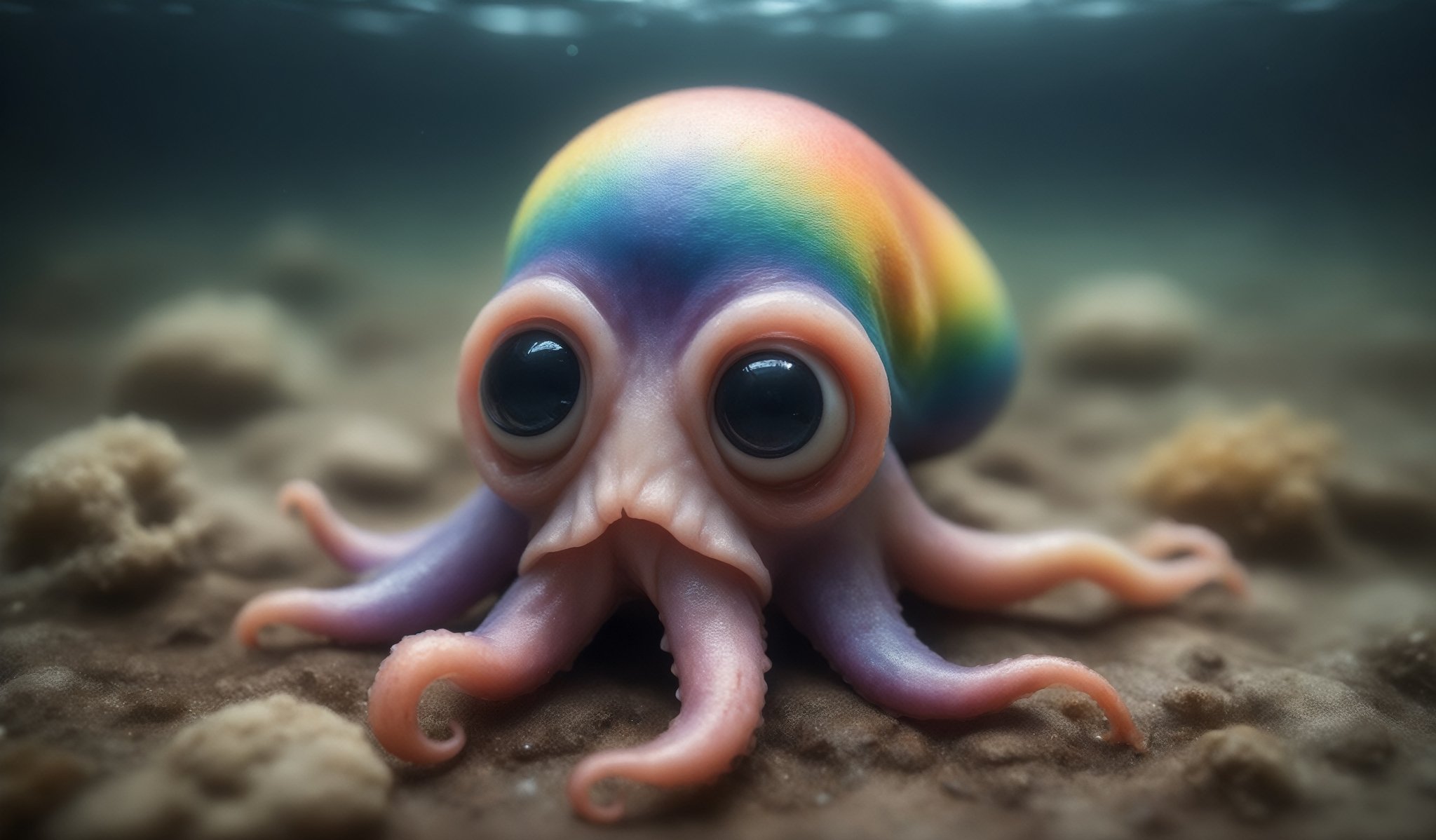 photograph, Rainbow Squid, art by Lois van Baarle, John Constable, Sad, Fashwave, Hasselblad, Depth of field 100mm