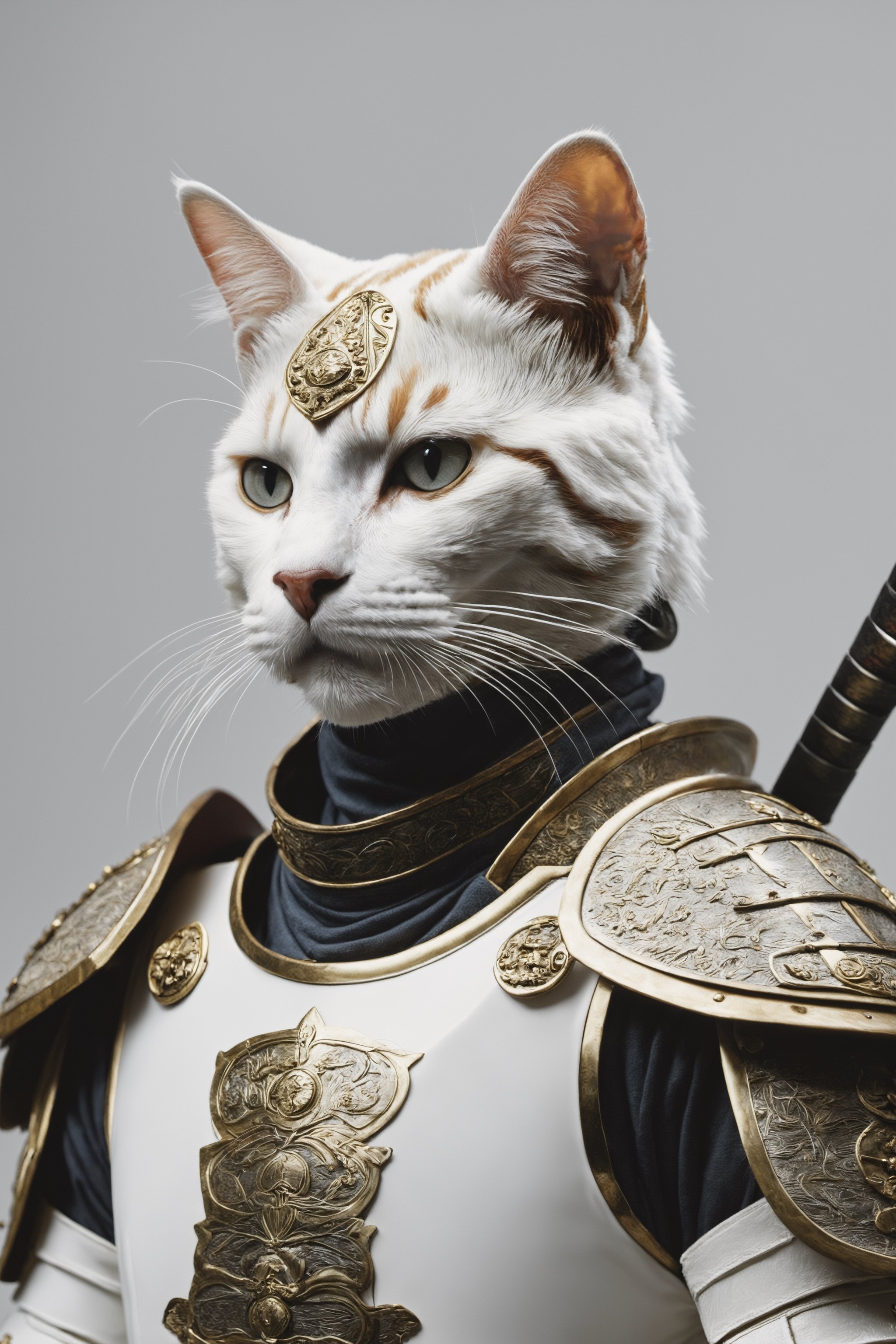 high quality, realistic, extradetalised, detailed, anthropomorphic cat samurai, in white armour, 
(((noght time, view from afar)))
