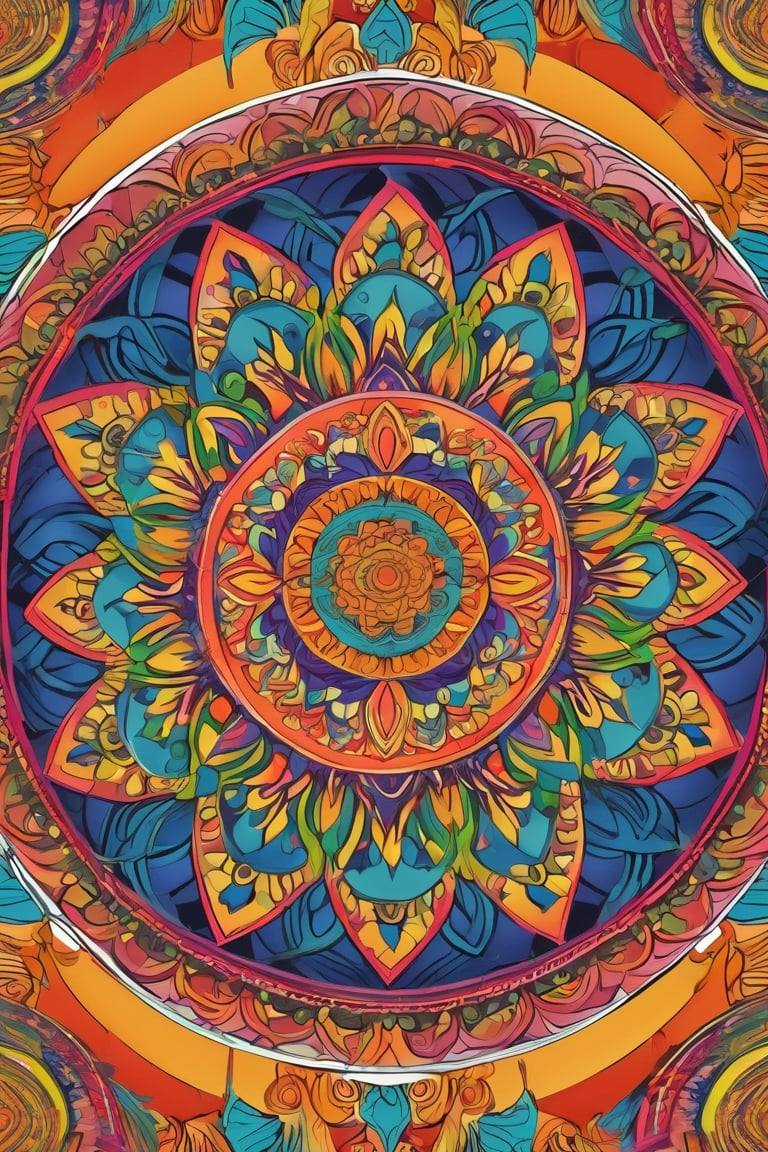 Mandala art style, a woman, complex, circular design, full color, vivid colors, mandala