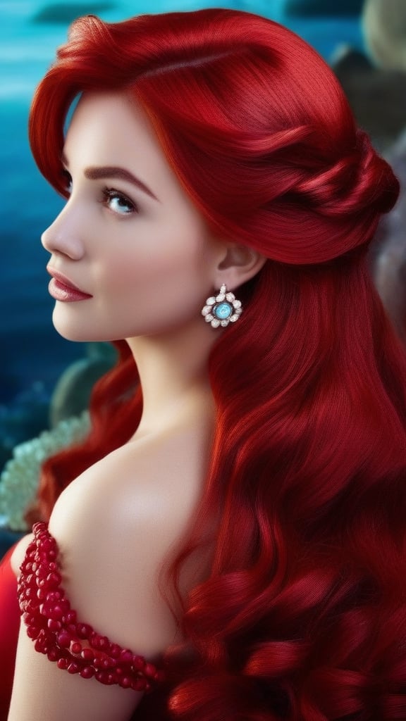 the little mermaid \(disney\), red theme, red coral jewelry, red dress, red hair... a dream beauty