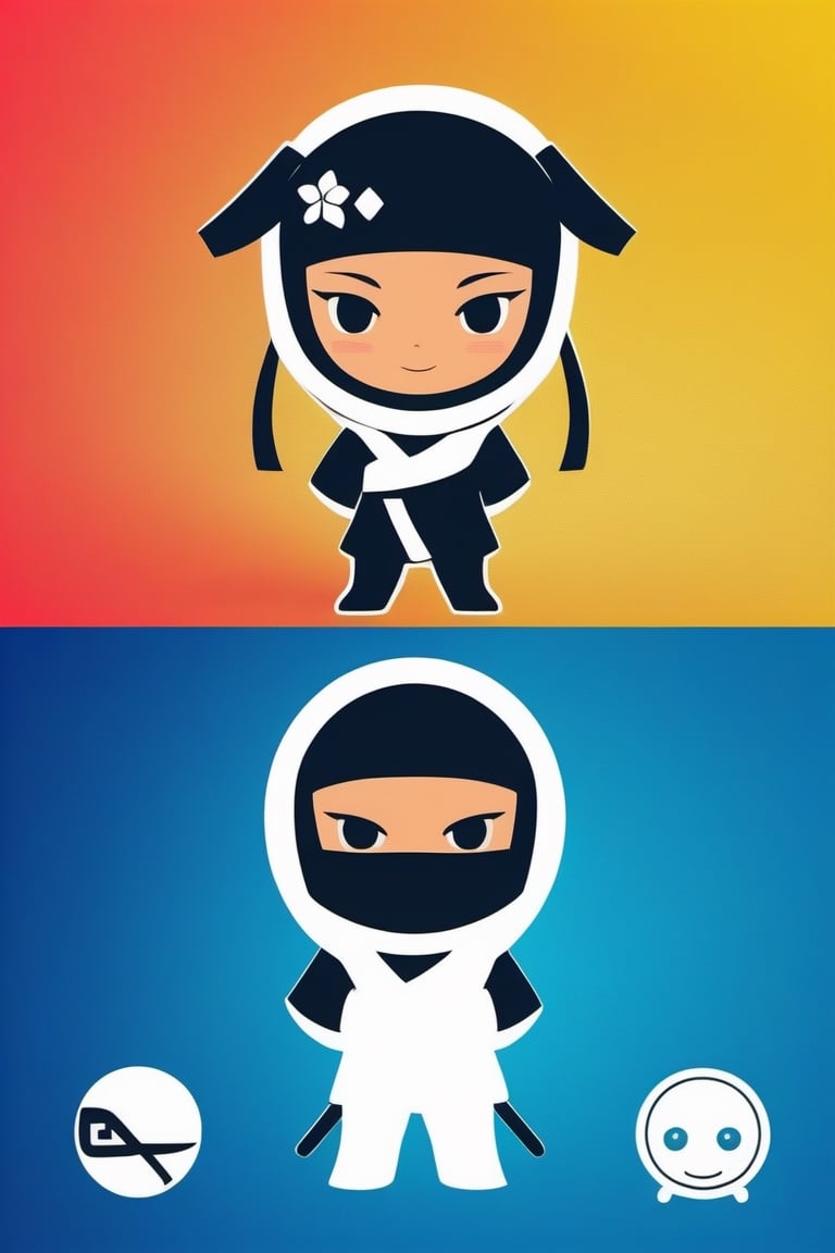 TenTen will be a logo and a mascot for a company that have a txt2txt and img2img engine using AI, maybe of a cute ninja girl, use simple shapes with few colors as befits a logo