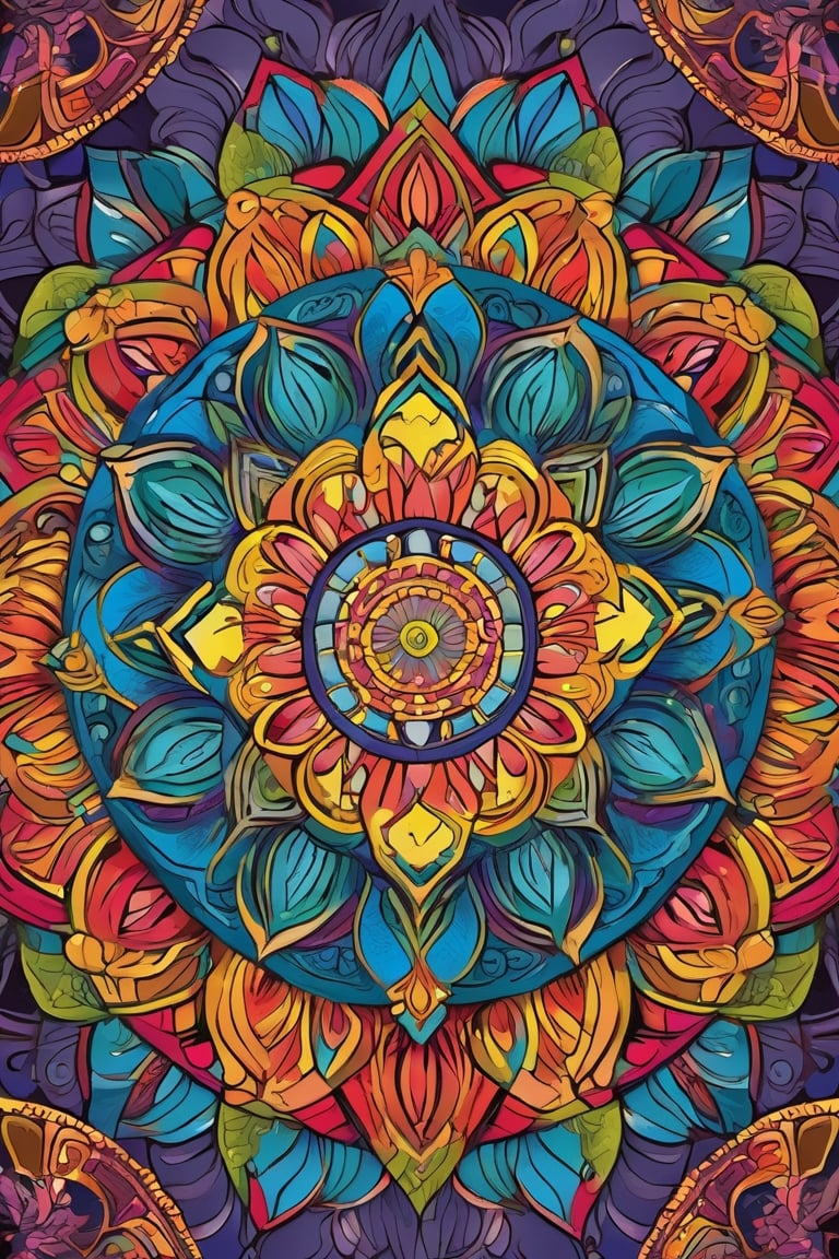 Mandala art style, a woman, complex, circular design, full color, vivid colors, mandala