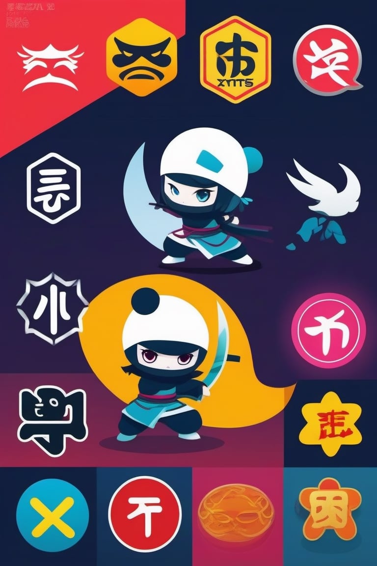 TenTen will be a logo and a mascot for a company that have a txt2txt and img2img engine using AI, maybe of a cute ninja girl, use simple shapes with few colors as befits a logo