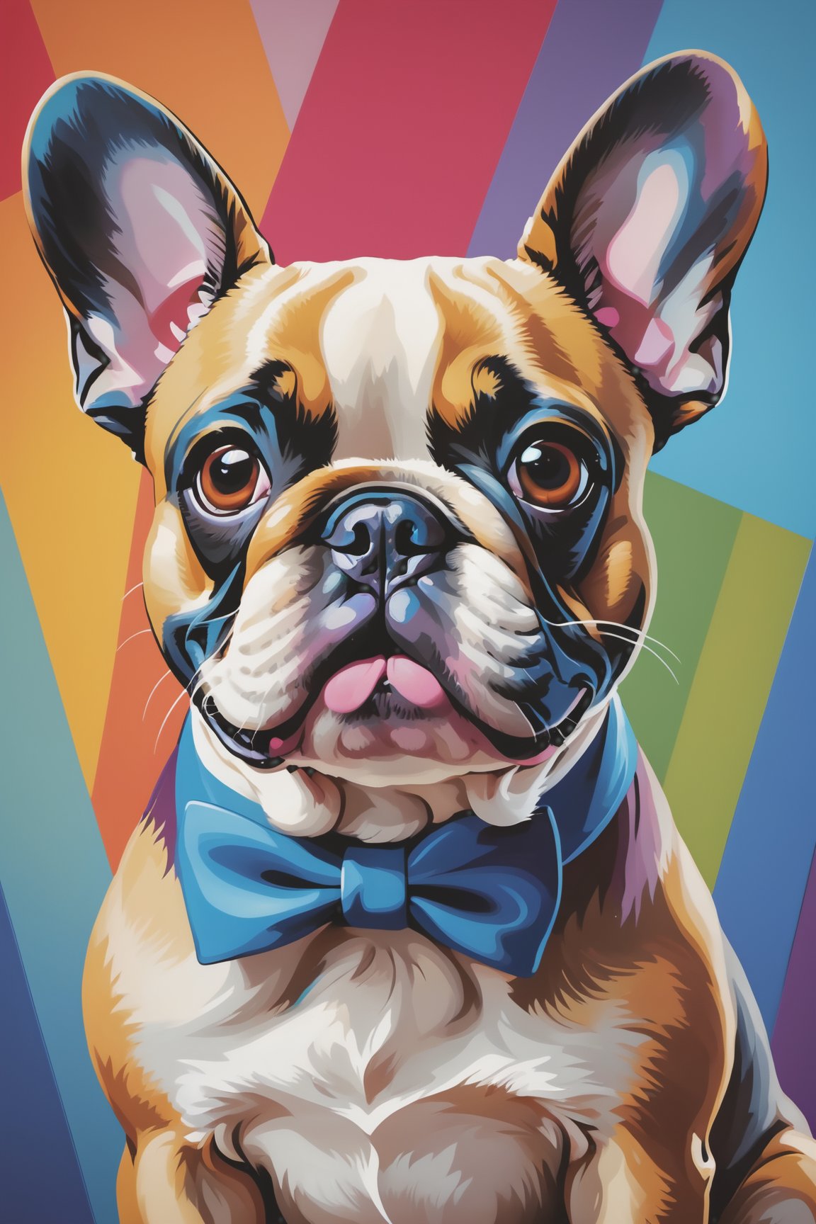 funny french bulldog, masterpiece, focus, colorful dynamic background, detailed, rich colors,