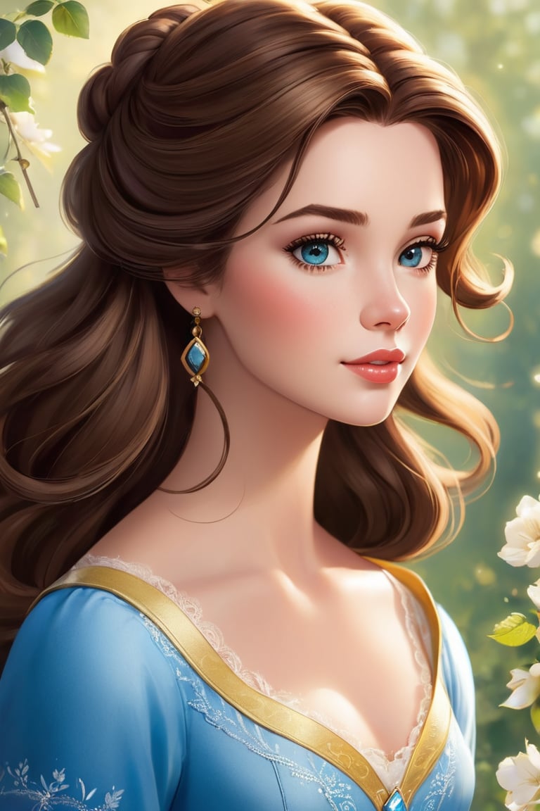 high-definition photo in 8K quality of Belle would have long, flowing hair of a natural color, such as brown or blonde. Her eyes would be a warm brown or hazel color, and her skin would be a light to medium complexion. She would be slim and athletic, with a healthy glow. She would dress in comfortable but stylish clothes that reflect her personality. She might wear jeans and a t-shirt, or a flowing skirt and blouse. She would accessorize with simple jewelry, such as a necklace or bracelet. She would wear makeup that enhances her natural beauty, such as mascara and lip gloss. Overall, Belle's look would be simple, elegant, and understated. It would reflect her intelligence, kindness, and strength of character. In 2023, Belle might wear her hair in a more natural style, such as waves or curls. She might wear makeup that is more natural-looking, such as tinted moisturizer and lip balm. She might accessorize with more sustainable materials, such as recycled plastics or fair trade jewelry. She might wear clothes that are more ethically made, such as those from brands that have a good track record of social responsibility. Belle's look would still be recognizable as Belle, but it would also reflect the changing times. She would be a modern woman who is confident in her own beauty and who is not afraid to express herself.