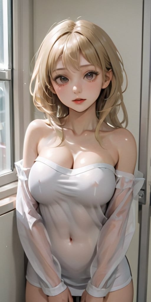 1girl, nurse mom (in hospital:1.1), portrait, (large breasts, cleavage:1.15), off-shoulder t-shirt, wide hips, thin waist, exposed navel, jewellery, choker, nurse scrubs, makeup, long blonde hair, twintails, hair ornament, [blue:white:12] hair, (ana de armas, jennifer lawrence:0.2), action packed, gyaru, (shiny skin:1.05), casual background, messy packed room, indoors, dynamic lighting, cinematic, (photo, epic realistic:1.1), 3DMM, ultra realistic woman, blonde, topless, perfect eyes and features, ultra-detailed, clear, holding syringe and latex gloves,white pantyhose,shidudou,Black 8D glossy stockings,huliya,see-through,curtains