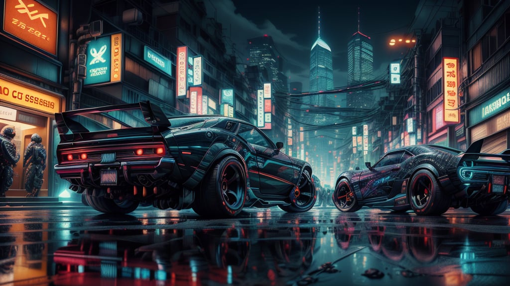 outdoors, no humans, night, ground vehicle, motor vehicle, reflection, car, vehicle focus, sports car, vintage filling, muscle car, more detail XL,cyberpunk style, cyberpunk city background,CyberpunkWorld, end of the world, detail of the car, blurred background(high pixel detail quality, sharp quality) 
(excellent sharp edges)
(magnetic sharpness highest level detailed full body quality), (extremely detailed 8K face body effects detailed ) (extremely detailed_detail) 
(highest level detailed quality)!(excellent quality detailed:1.5)! 
(out of focus details:1)
 (masterpiece:1.3), (best quality:1.3), (ultra high resolution:0.9) (hd +:0.8 ) (high definition image :1.5)  (auto adjust detail_details:0.8) 