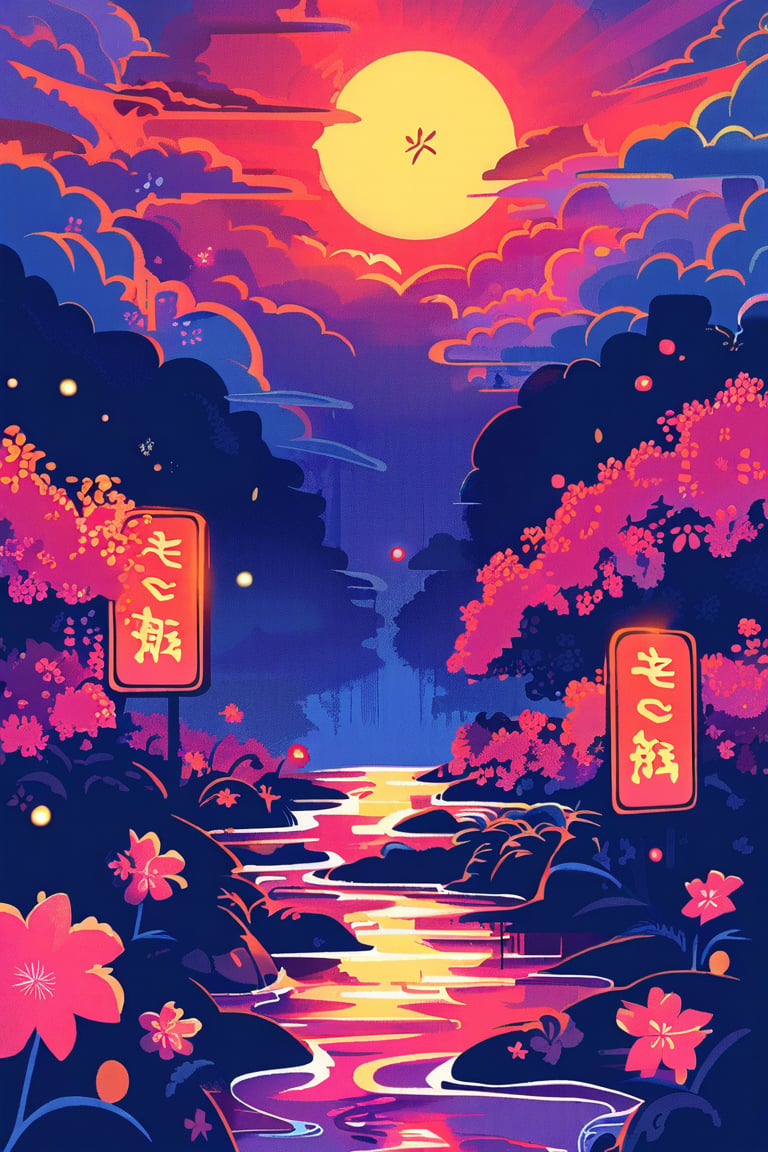 2D flat style,neon signs, anime-style score_9, score_8_up, score_7_up,spring, puddles, spring flowers, bright sun, rays of the sun, Japanese landscape, beautiful composition.To quality,ugly,deformed
super high quality,sharp,perfect contrast 