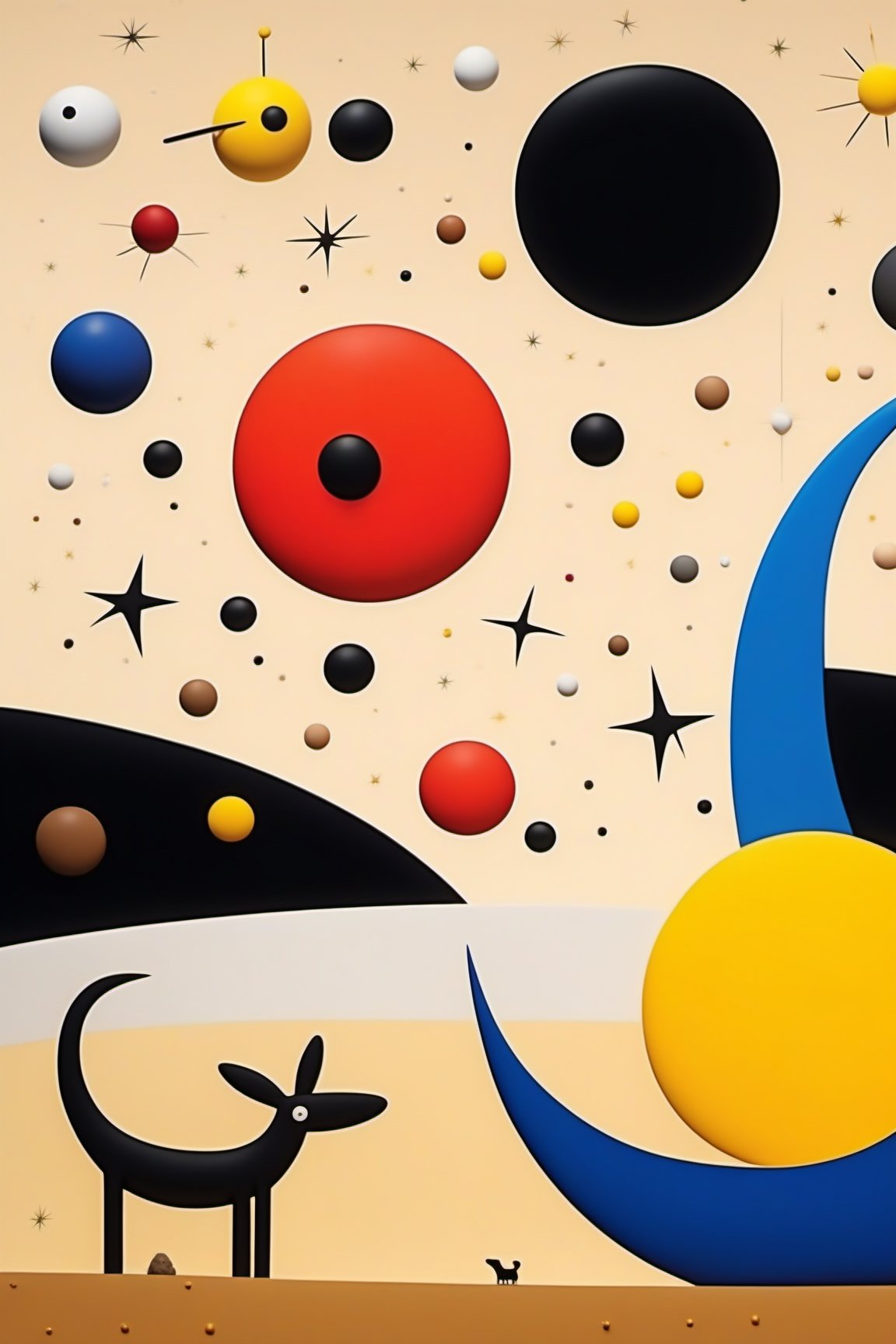 (((Joan Miró's Signature Style))) (masterpiece, highest quality), (realistic, photo_realistic:1.9), ((Artistic Rendering)) A depiction in the style of Joan Miró showcasing an endless celestial expanse on a starry night. The representation should carry a vintage style with a grain filter, viewed from a low angle and illuminated by natural light. sharp focus, 8k, UHD, high quality, intricate detailed, highly detailed, hyper-realistic