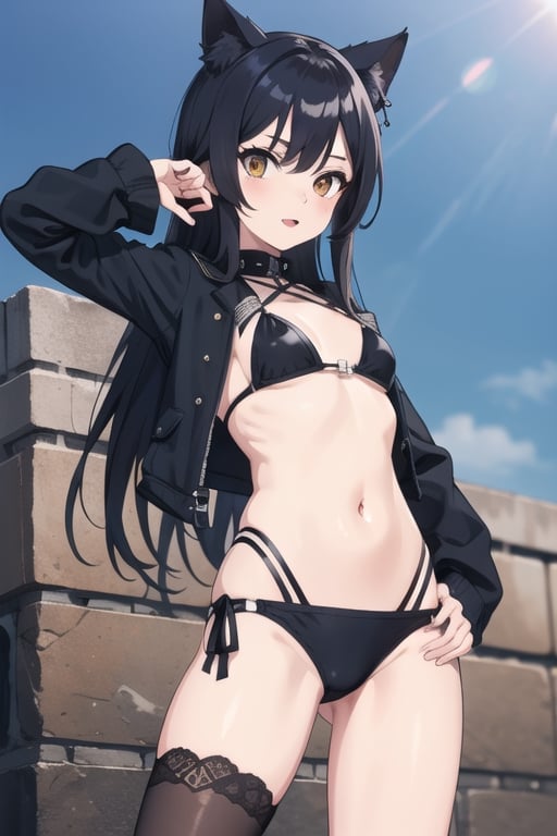 Goth Catgirl loli, sexy, standing, bikini