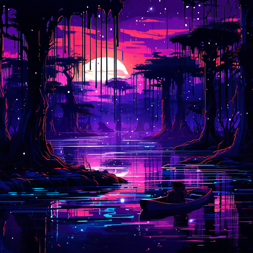 twilight swamp in dripping art style