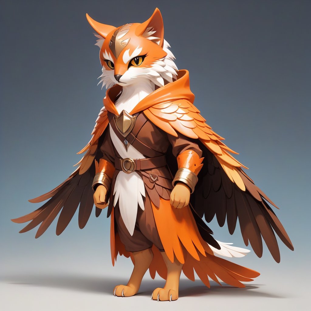 Aarakocra, Wearing a Cat Costume, colors are orange brown and white calico, masterpiece, best quality