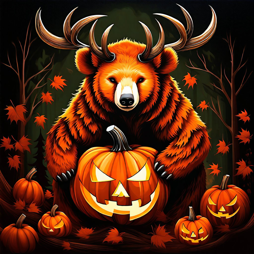 pumpkin bear in antlered art style
