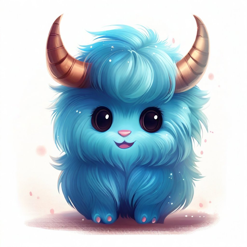 Little Monster with horns in fluffy art style