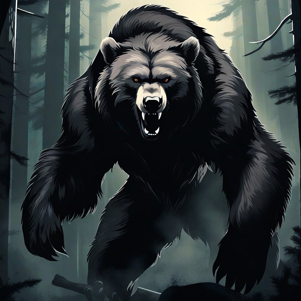 werewolf bear in biomorphic  art style