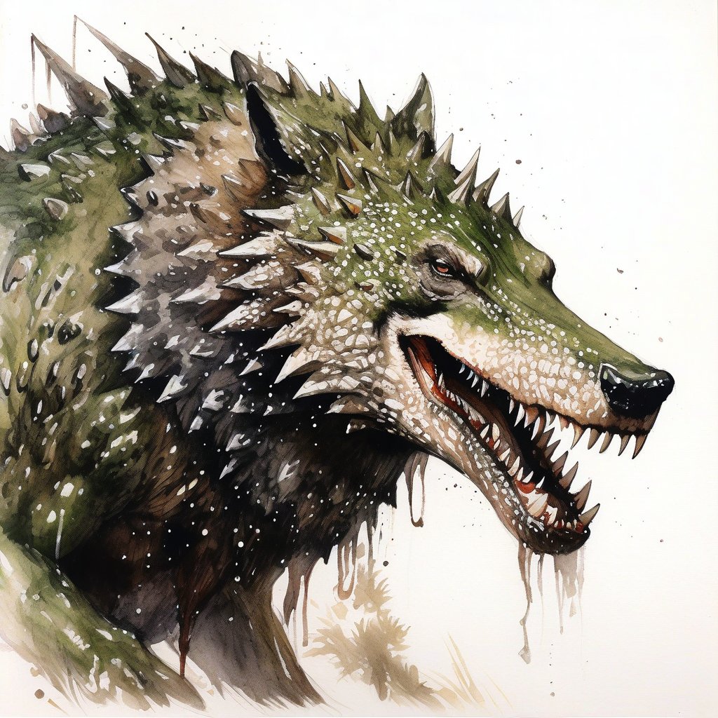 wolf crocodile with spikes in Jean-baptiste Monge art style