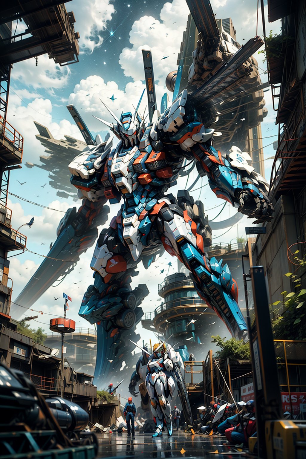 (masterpiece, best quality), [space, background, highly detailed, cosmic horror, glitching, monster mech floating in space, cinematic, final battle, ((dynamic showdown, prismatic sky)), (eldritch mecha):mecha age, prismatic sky, black hole, dark:16],weapon,mecha musume,Mechanical_tentacles,mecha,Science Fiction,robot,gundam,Mecha,SAM YANG