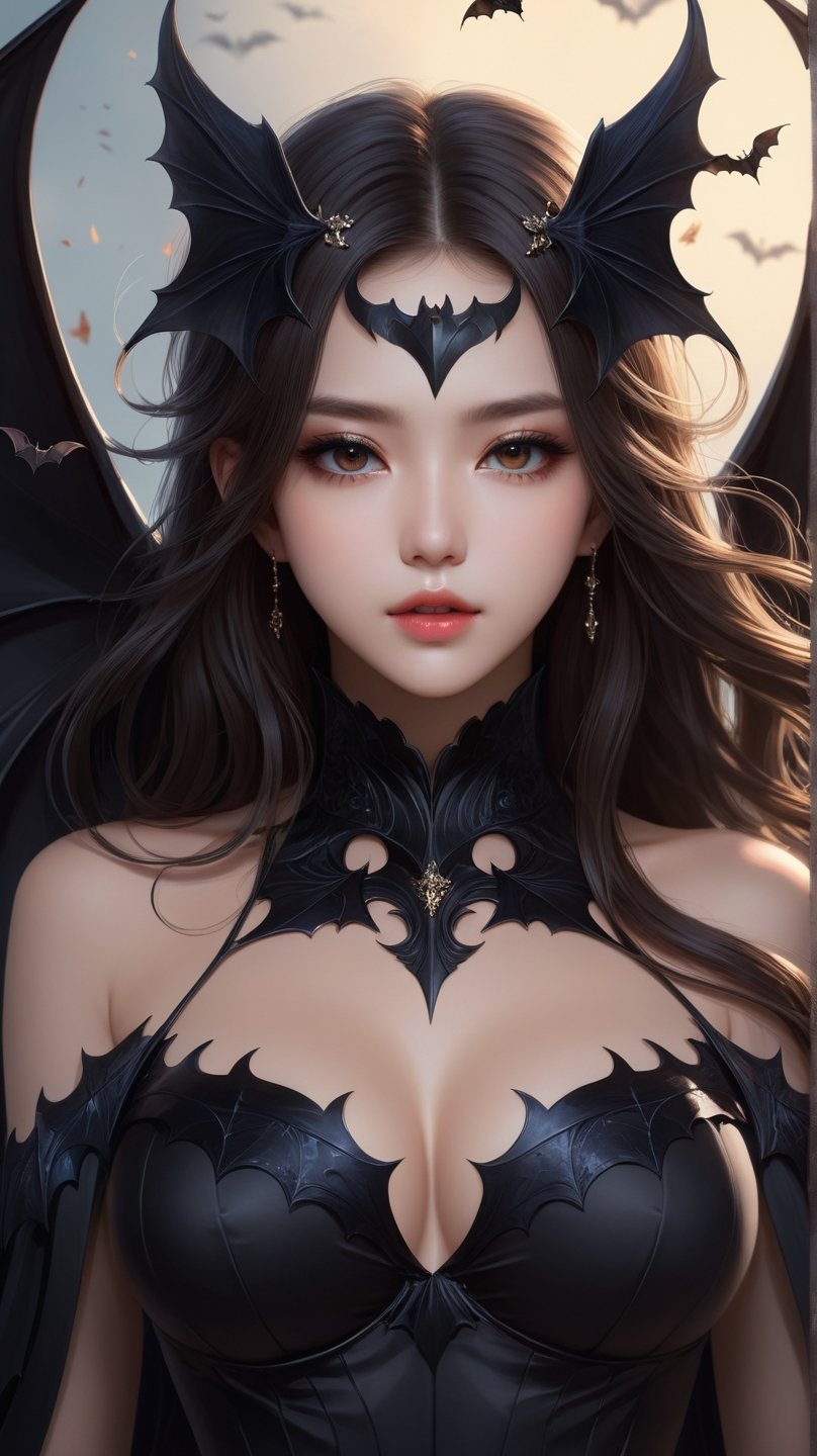 a super sexy Anime girl with long hair, black Bat Wings, HD, illustration, epic, fantasy, intricate, elegant, amazing detail, digital painting, artstation, concept art, smooth, sharp focus, illustration, art by Turine Tran