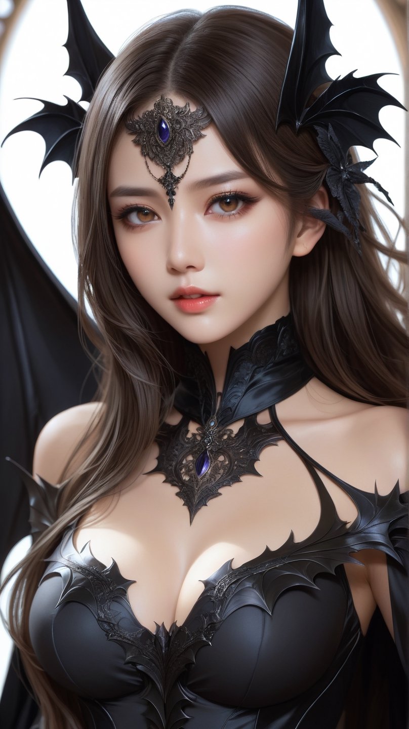 a super sexy Anime girl with long hair, black Bat Wings, HD, illustration, epic, fantasy, intricate, elegant, amazing detail, digital painting, artstation, concept art, smooth, sharp focus, illustration, art by Turine Tran