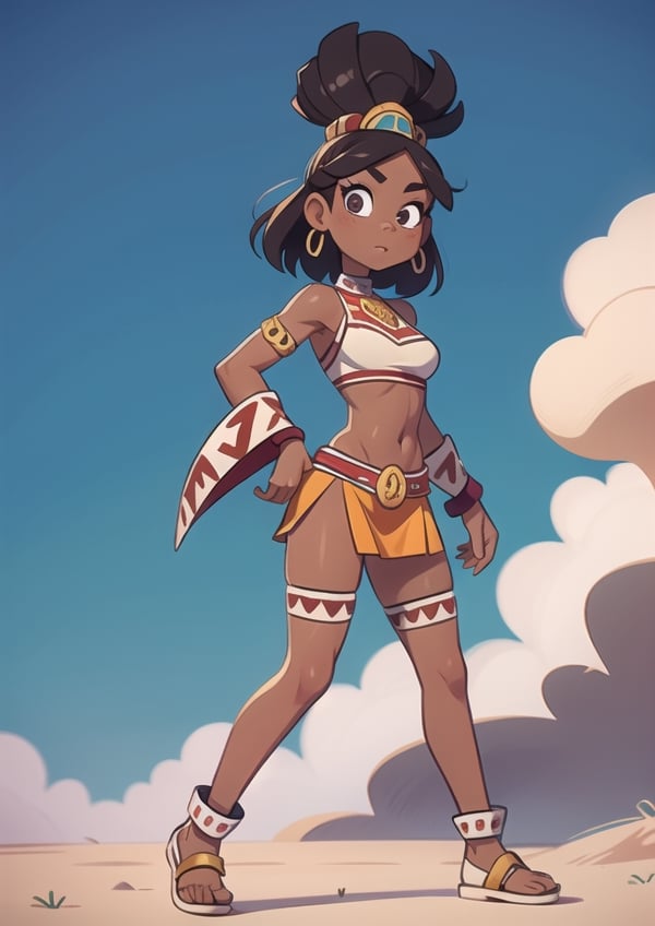 2.5D, an aztec girl, perfect body, full body, dark skin
 

