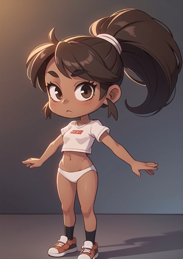 2.5D, an girl, perfect body, full body, black skin,
long hair, ponytail, brown hair
 

