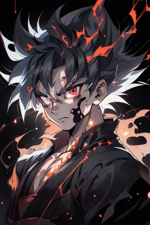 akatsuki with all dark member and sparkling effect, black dark sign in the body and face, red and black pattern in the eyes, caleodoscopic eye, and some electricity