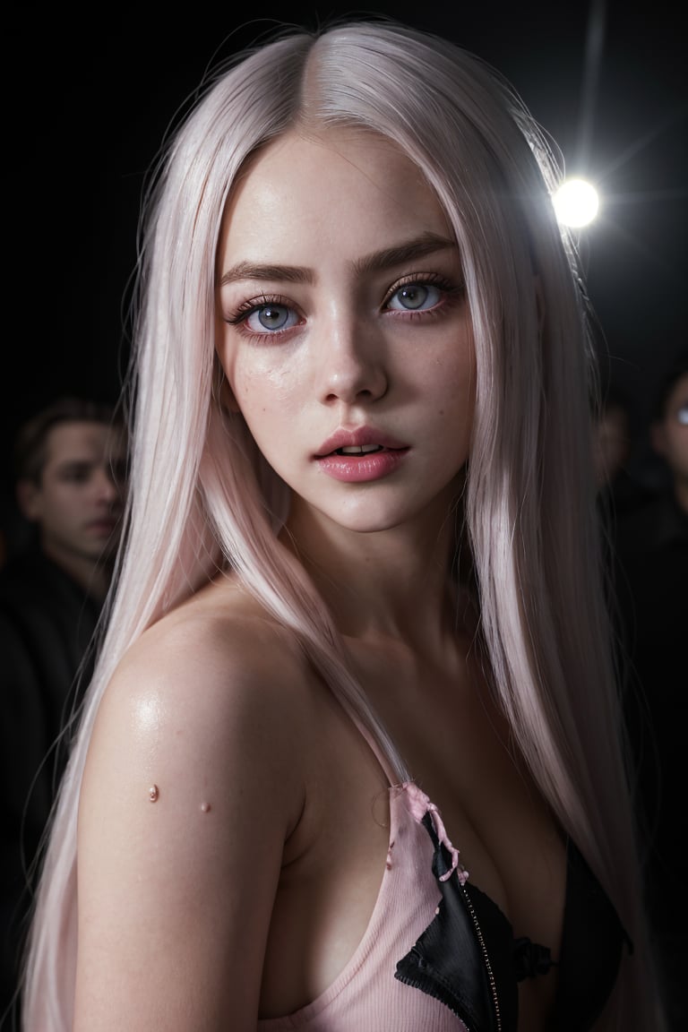 photorealistic,Realistic illustration in Modelshoot style.,((masterpiece)),((Best quality)),((Ultra Quality)),((ultra detailed)),((1girl long white hair)),(( Solo)),((waifu:1.5)),perfect anatomy,perfect hands,beautiful body,beautiful_method,ulzzang-6500-v1,e-girl,Exceptionally Beauty Waifu Princess Emma Stone and Eiza Gonzalez as Rin Tohsaka and Tifa Lockhart running in terror in a hospital being chased by a group of horrible and terrifying zombies,(((zombies,A crowd of horrible and terrifying zombies who were watching her and running after her crowded together to reach her....))),in a schoolgirl cosplay ,wet clothes,Sailor miniskirt,Black socks,((bright-pink_eyes)),Long wavy hair,Hair clips,eyeliner,Cute makeup,lipstick,Glossy lipstick,with a look of terror, worry and sadness,( (perfect detailed eyes)),rainy with fog outside,Night,Pink theme,bioluminescence,light particles,((Extremely CG Unit 8K Wallpaper)),((cinematic lighting,Best quality lights)),Intricate details ,Smooth,sharp focus,Extremely beautiful and aesthetic.,Octane rendering,full body portrait,wet skin,((Perfect detailed body)),