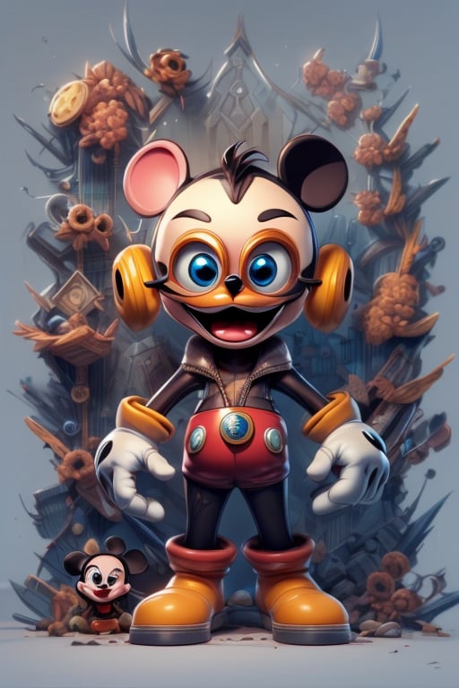 DonMASKTex, sinister ((Mickey Mouse)) wearing a  mecha becomes a clockwork gangster, detailed, artstation, [ghibli studio], ((pixar, dreamworks:1.4)), disney, epic composition, unreal engine, intricate details,