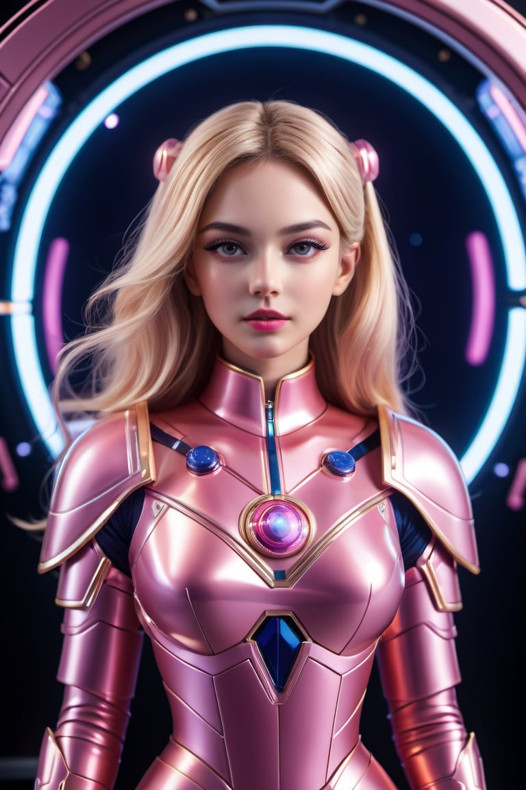 (wide_angle _view, full_body_shot), (zero gravity, weightlessness, floating in space, floating_hair), Beautiful sailor moon saturn in a pink reflective robotic suit, cyborg style, Xenia Tchoumitcheva/Franziska Knuppe hybrid, (in space, stars, space battle, starships, light rails, light particles), 8k resolution concept art portrait by Greg Rutkowski, Artgerm, WLOP, random neon holographic, prismatic, dynamic lighting hyperdetailed intricately detailed Splash art trending on Artstation Unreal Engine 5 volumetric lighting golden ratio dynamic lighting retrofuturism cyberpunk 8k resolution synthwave vaporwave solarpunk futuristic retrofuturism, 