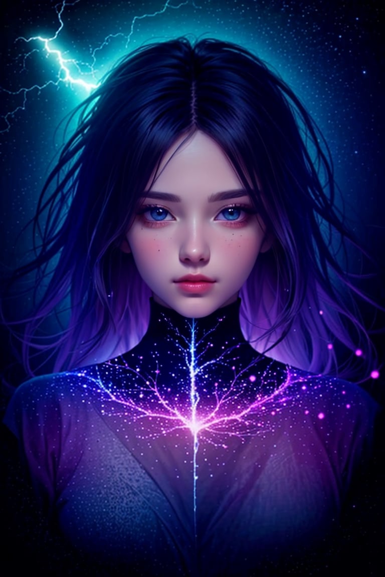 (masterpiece, top quality, best quality, official art, beautiful and aesthetic:1.2), (1girl), extreme detailed,(abstract, fractal art:1.3),colorful hair,highest detailed, detailed_eyes, fire, water, ice, lightning, light_particles, ghost,