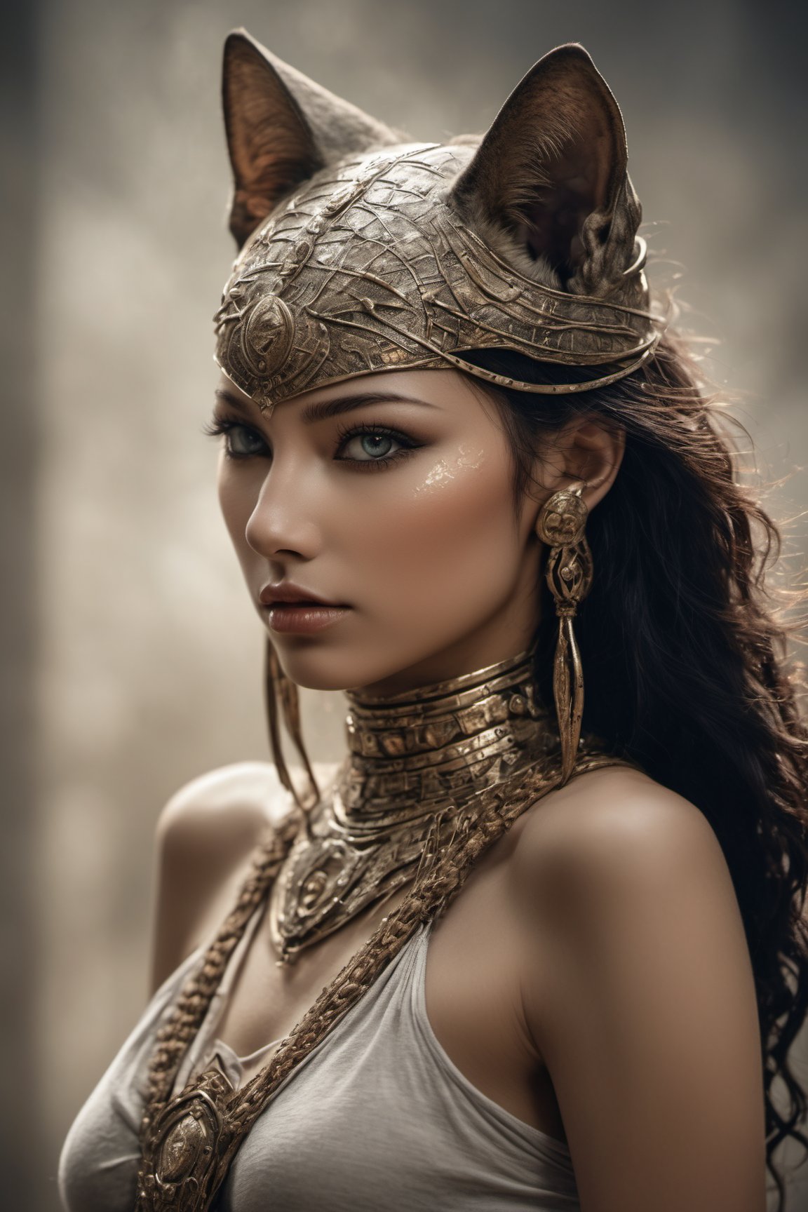 Insanely beautiful astet – The cat-headed Egyptian Goddess. Perfect body.  Perfect cat face. ((((Dark fantasy art)))) (((Luis Royo's picture))). Taken using a Canon EOS R camera with a 50mm f/1.8 lens, f/2.2 aperture, shutter speed 1/200s, ISO 100 and natural light, Full Body, Hyper Realistic Photography, Cinematic, Cinema, Hyperdetail. UHD, Color Correction, hdr, color grading, hyper realistic CG animation