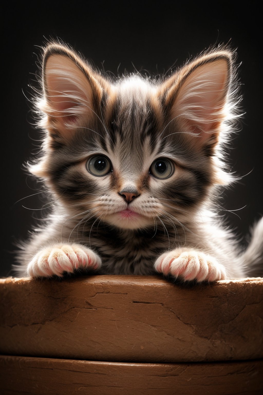 very sweet features,beautiful eyes, adorably tiny paws, sharp claws, and two perky ears, (tiny body covered with smooth fur), (furry tail as well). (adorable face with a tiny nose), a big mouth, (8k resilution), natarul lights, unreal, masterpice, amazing, (random color body), kittenpunk, hyper realism, rough texture,