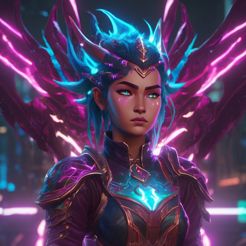 realistic, half girl half Dragon, desolate, intricately detailed, artistic magenta lightning, cyan horns, eyes(glowing:1.1), detailed hair, two wings in back, full body, scale armor, neon colors, particles, beautiful, amazing, cinematic, highly detailed face, highly detailed, digital art, sharp focus, trending on art station,xxmix girl woman,SteelHeartQuiron character,arcane