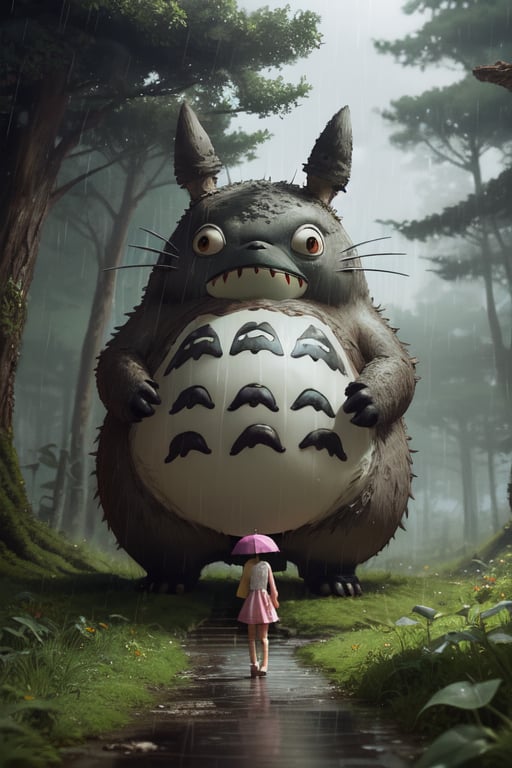 
Someone like Totoro　Forest with rain　mystical　Delicate CG Cute monster and cute girl　film like