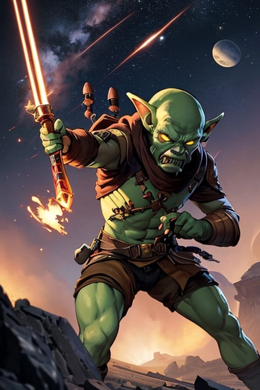 Space, Goblin, Star Wars ,hand on sord, fighting pose,