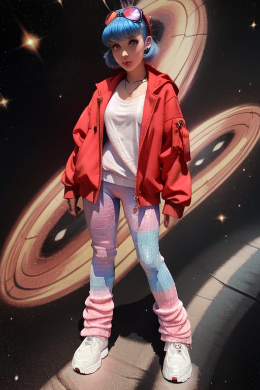 (open front),1 girl, thunder red jacket, tight suit,Space helm of the 1960s,and the anime series G Force of the 1980s,Darf Punk wlop glossy skin, ultrarealistic sweet girl, space helm 60s, holographic, holographic texture, the style of wlop, space, 