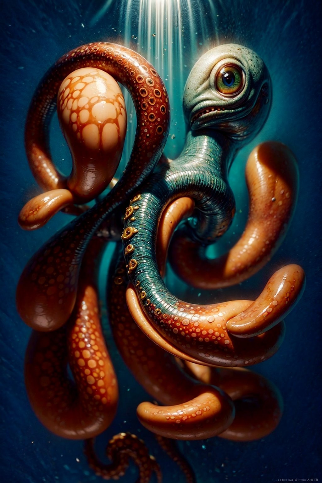 masterpiece, best quality, 3D, realistic, 1 Tentacle rising, suckers are eyes, animal, 1 Kraken arm, 1 octopus arm, 1 octopus limb, focus on tentacle, focus on  eyes, focus on limb, focus on arm, beautiful, colourful, smooth skin, illustration, artstation, painting by stanley artgerm lau, sideways glance, foreshortening, extremely detailed 8K, smooth, high resolution, ultra quality, highly detail eyes, perfect eyes, true light, glare, Iridescent, Global illumination, real light, real shadow, hd, 2k, 4k, 8k, 16k, realistic light, realistic shadow, bright Eyes, soft light, dream light,