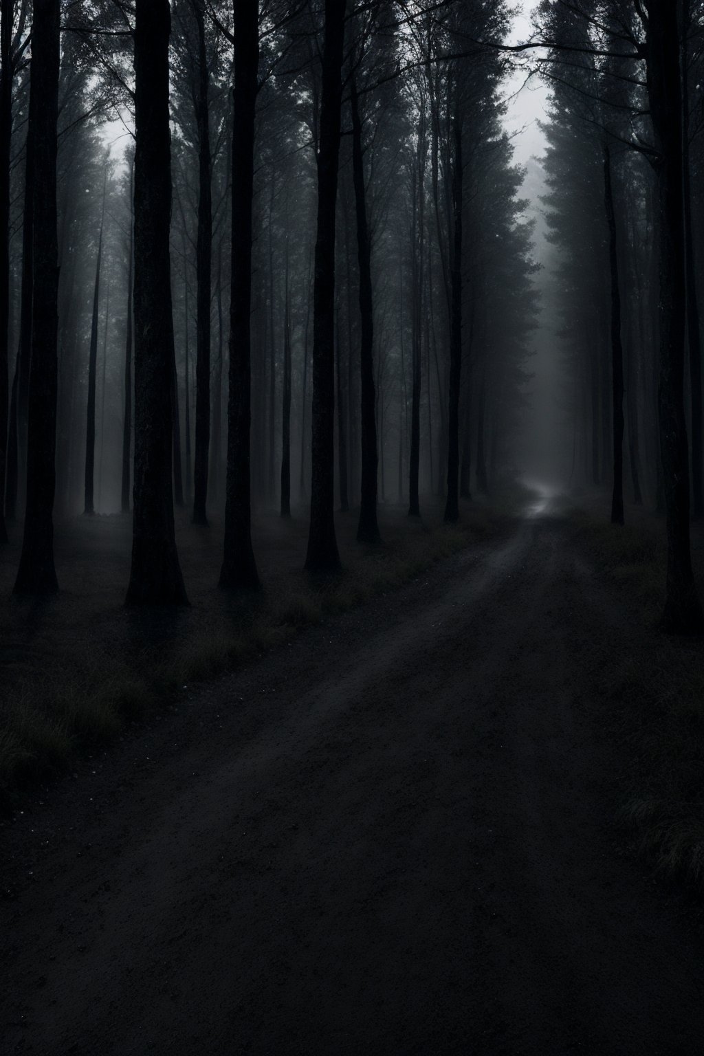 true, Photography, HDR, cinematic light, ultra high definition, high resolution, ((Photorealistic:1.5)), 3D, hyper-realistic, dirt road that crosses a forest, ((darkestnight:1.5)) | depth of field, ray tracing, realistic texturing, texture, realistic lighting, realistic shadows, perspective