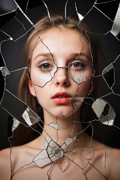 Broken Glass, cute girl, two dimensions, realistic texture