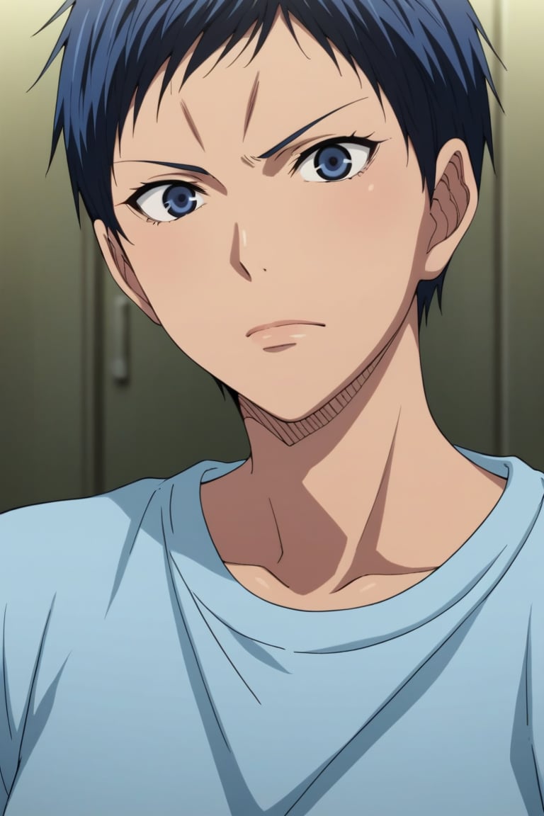 score_9, score_8_up, score_7_up, score_6_up, score_5_up, score_4_up, BREAK source_anime,_anime, portrait of handsome aomine daiki ,blue hair, blue eyes