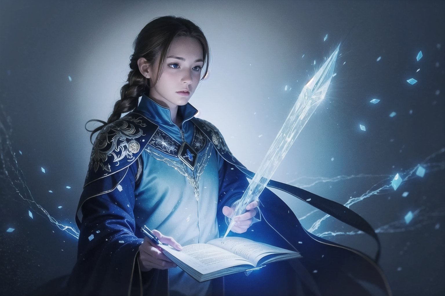 Realistic, Beautiful young wizard , frozen spell 
