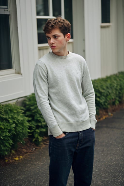 Realistic photo of solo handsome teenage men , standing in condo