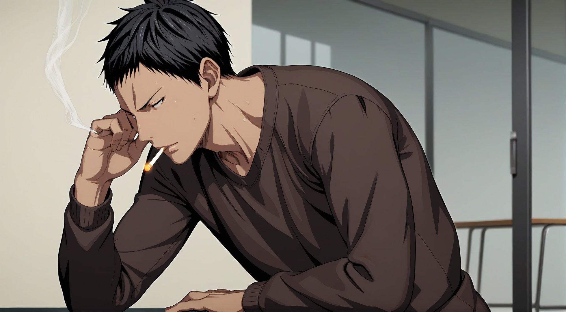 score_9, score_8_up, score_7_up, score_6_up, score_5_up, score_4_up, BREAK source_anime, 3d, rating_explicit,realistic , handsome aomine daiki black hair ,yaoi ,smoking