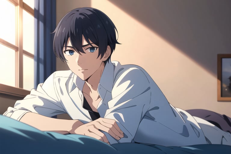 handsome Teenager Student, blue bedroom