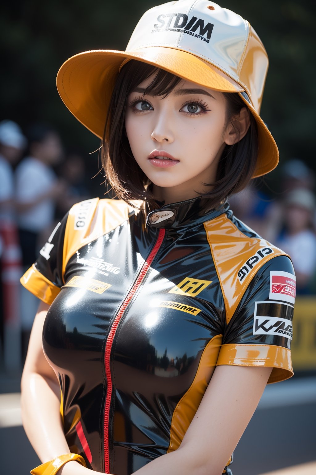 128k female models , mega breasts,  eyes, (random short hair style),  High resolution , Upper body, No background, Studio Lightning , 
(burnt sienna  random race queen costume hat shiny latex shirt patterrned)
random angle