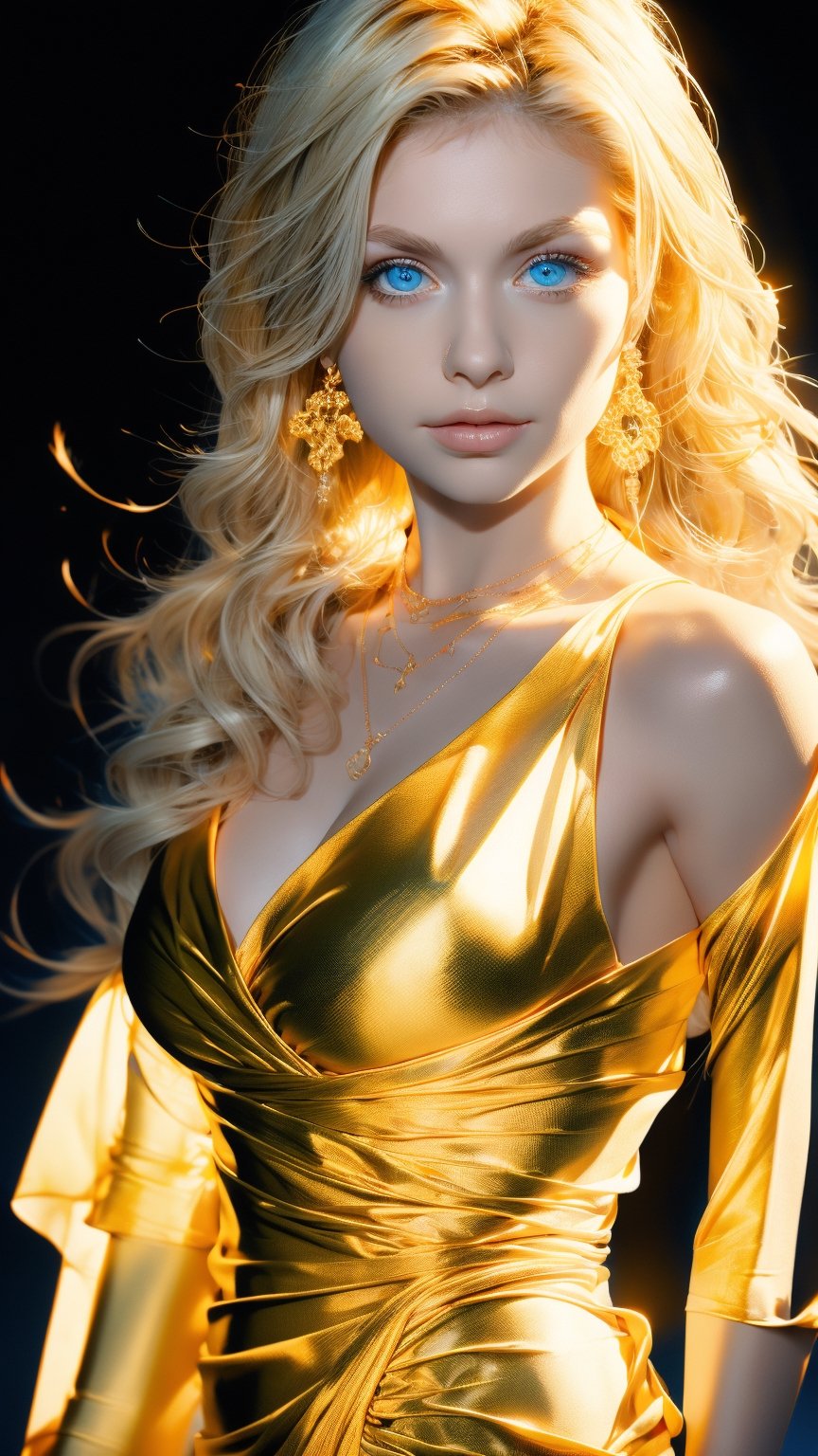 32k sexy female models , Huge breasts, Blue eyes, twintails blonde hair ,Gold Jewelry, High resolution , Upper body, No background, Studio Lightning ,Wearing a saran wrap dress all over the body