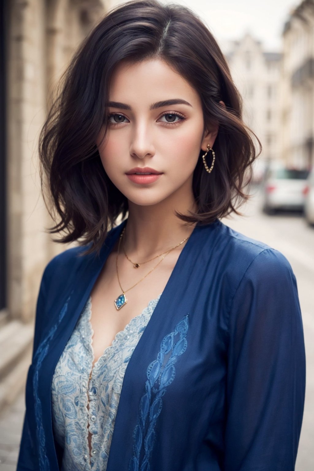 A close-up portrait of a young beautiful (Scottish | French | Spanish | Iraqi ) girl, soft natural skin, long layered bob hair style, slim with curves, Persian Paisley shirt, beautiful diamond necklaces and rings, highly details, soft lighting, {{{masterpiece))), (((super-realistic)))A close-up portrait of a young beautiful (Scottish | French | Spanish | Iraqi ) girl, soft natural skin, long layered bob hair style, slim with curves, Persian Paisley shirt, beautiful diamond necklaces and rings, highly details, soft lighting, {{{masterpiece))), (((super-realistic)))