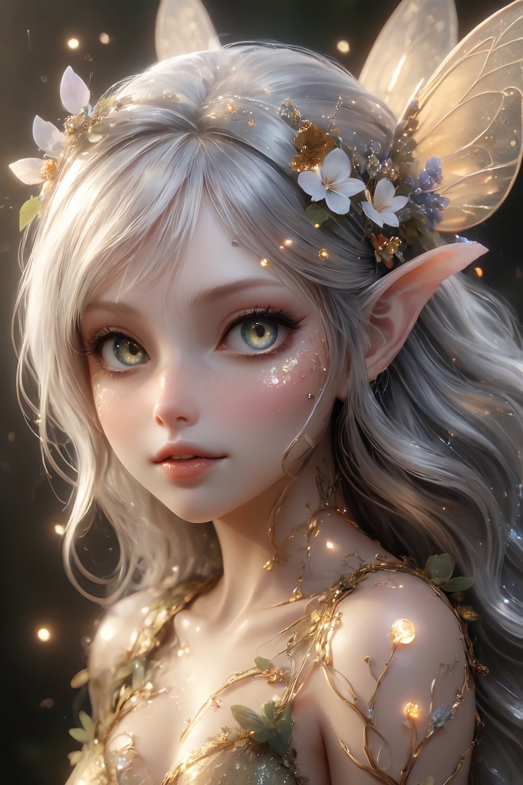 (((gold, silver, glimmer)), faerie), limited palette, contrast, phenomenal aesthetic, best quality, sumptuous artwork,more detail XL,Extremely Realistic,Fairy