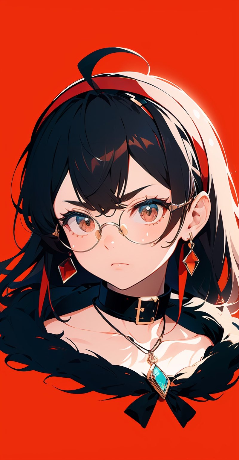 ((eris_greyrat, ahoge, hairband, black hairband,,))

(masterpiece), (masterpiece:1.3), (best quality:1.3), solo, 1GIRL, looking at viewer, simple background, animal ears, jewelry, closed mouth, female focus, earrings, glasses, artist name, necklace, collar, no humans, animal, watermark, cat, slit pupils, brooch, gem, portrait, red background, furry, pendant, round eyewear, animal focus, red theme, whiskers, red gemstone, black fur,portrait, illustration, fcloseup, face, rgbcolor, emotion,illustration